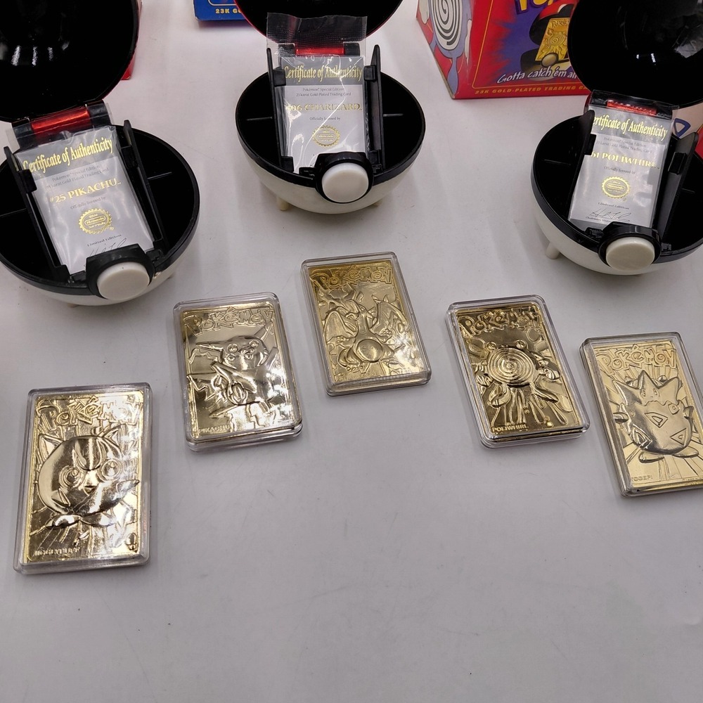 Vtg 90s 5 Pokémon 23K Gold Plated Trading Card Burger King Charizard Nintendo